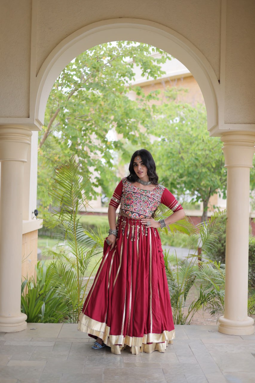 Designer Reyon Gota Patti Lehenga Choli with Gamthi & Mirror Work