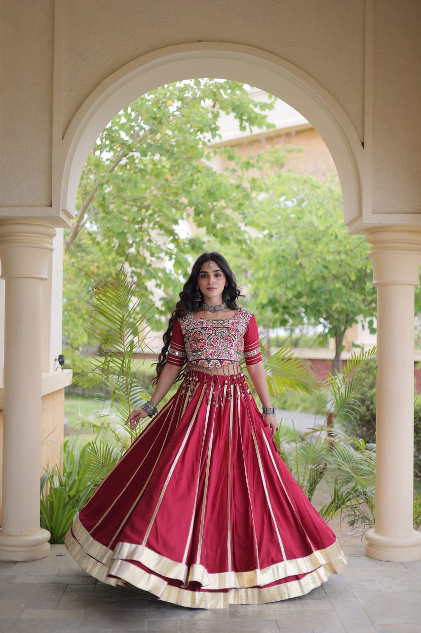Designer Reyon Gota Patti Lehenga Choli with Gamthi & Mirror Work