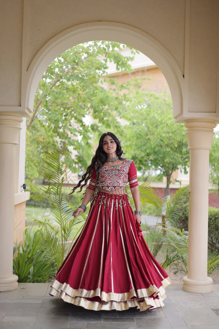 Designer Reyon Gota Patti Lehenga Choli with Gamthi & Mirror Work