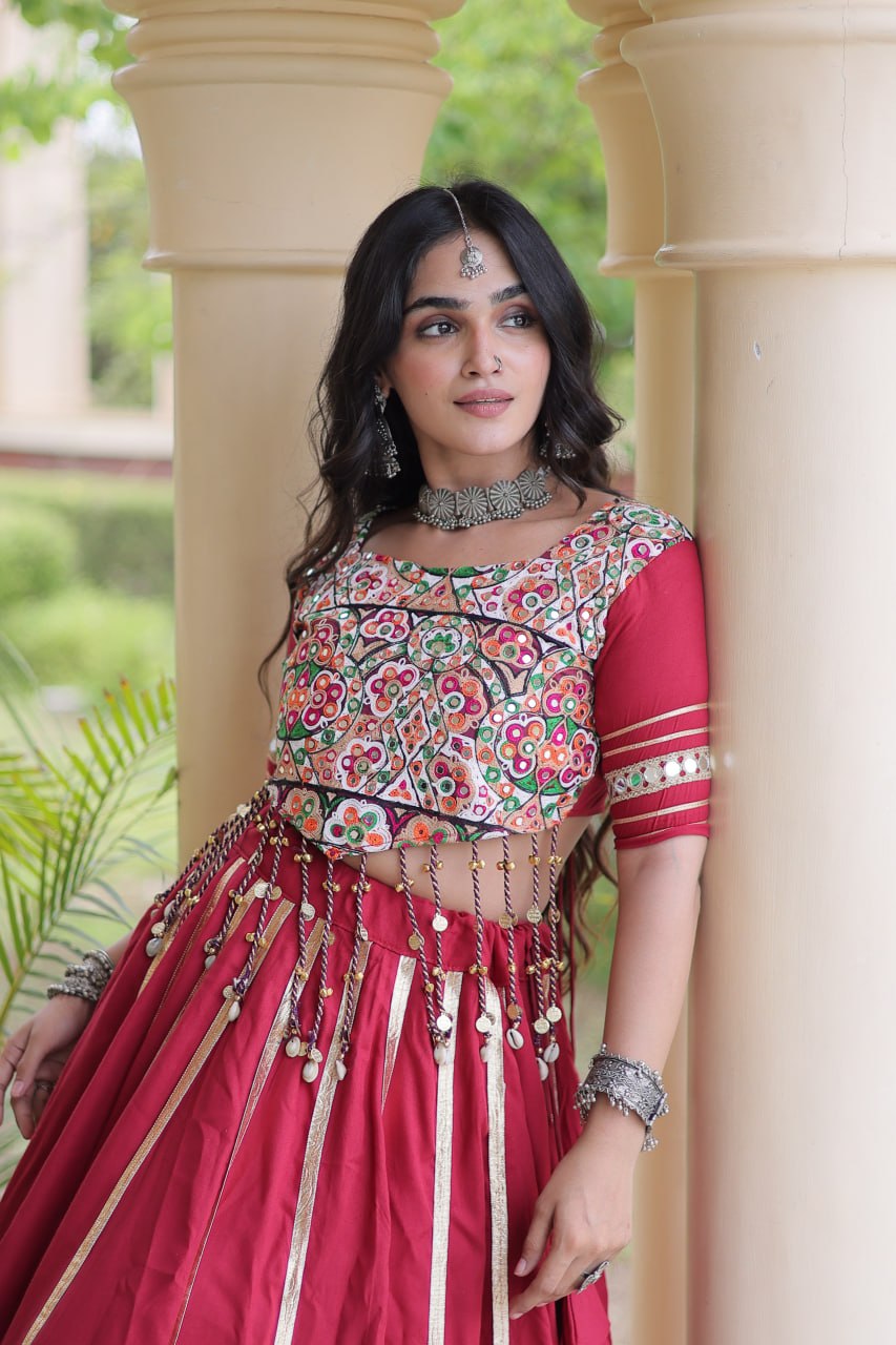 Designer Reyon Gota Patti Lehenga Choli with Gamthi & Mirror Work