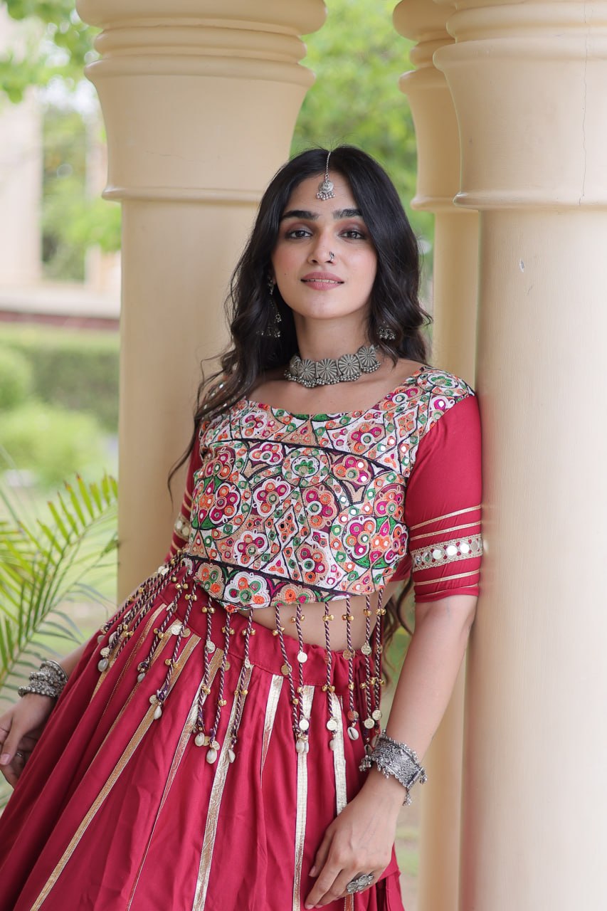 Designer Reyon Gota Patti Lehenga Choli with Gamthi & Mirror Work