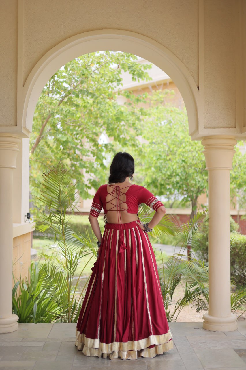Designer Reyon Gota Patti Lehenga Choli with Gamthi & Mirror Work