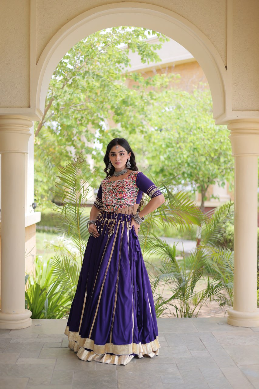 Designer Reyon Gota Patti Lehenga Choli with Gamthi & Mirror Work