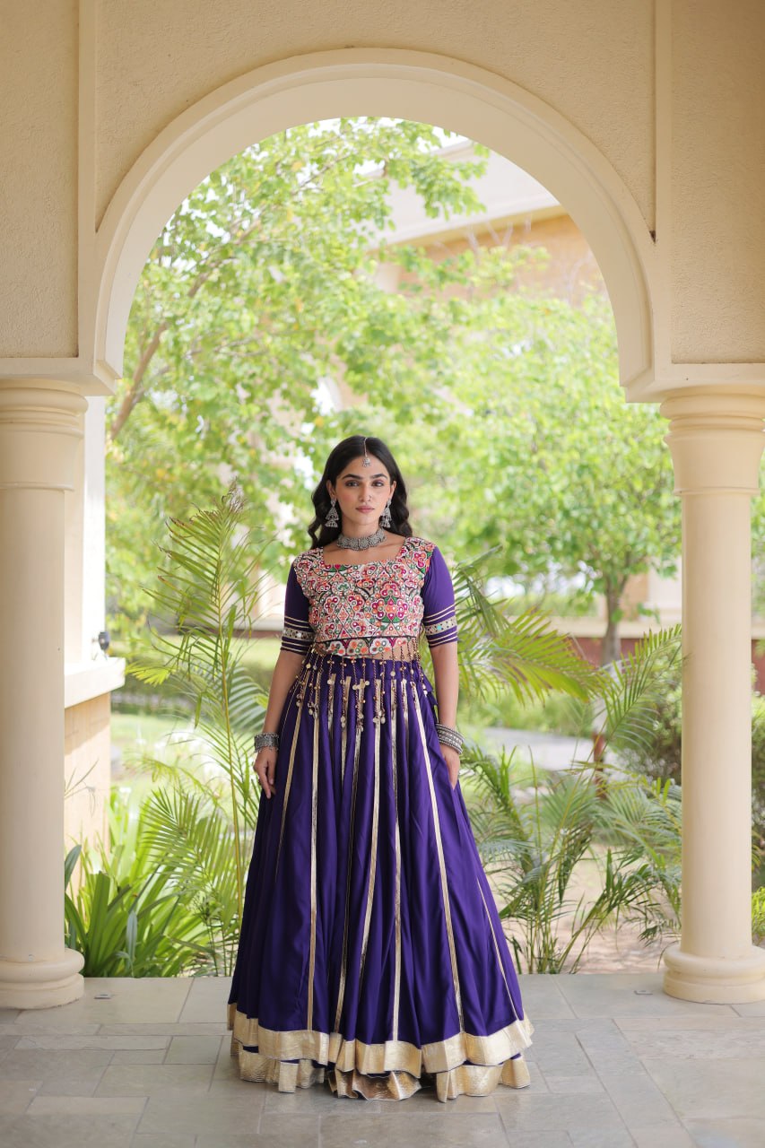 Designer Reyon Gota Patti Lehenga Choli with Gamthi & Mirror Work