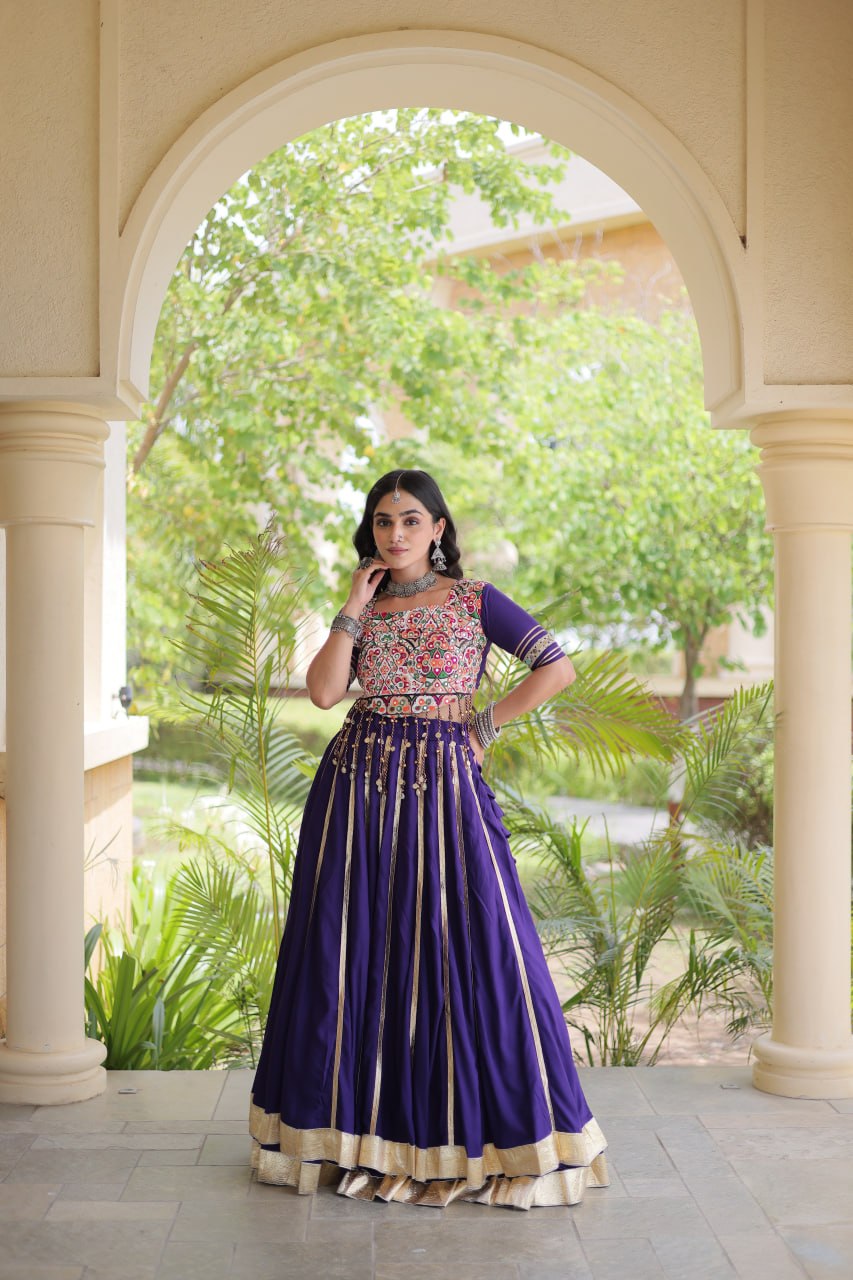 Designer Reyon Gota Patti Lehenga Choli with Gamthi & Mirror Work