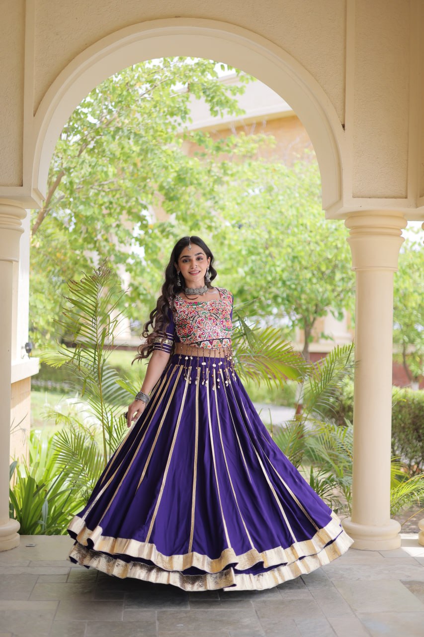 Designer Reyon Gota Patti Lehenga Choli with Gamthi & Mirror Work