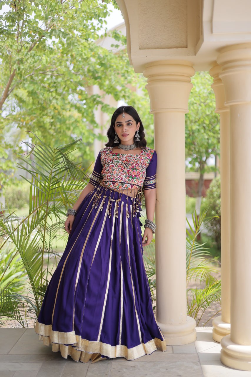 Designer Reyon Gota Patti Lehenga Choli with Gamthi & Mirror Work