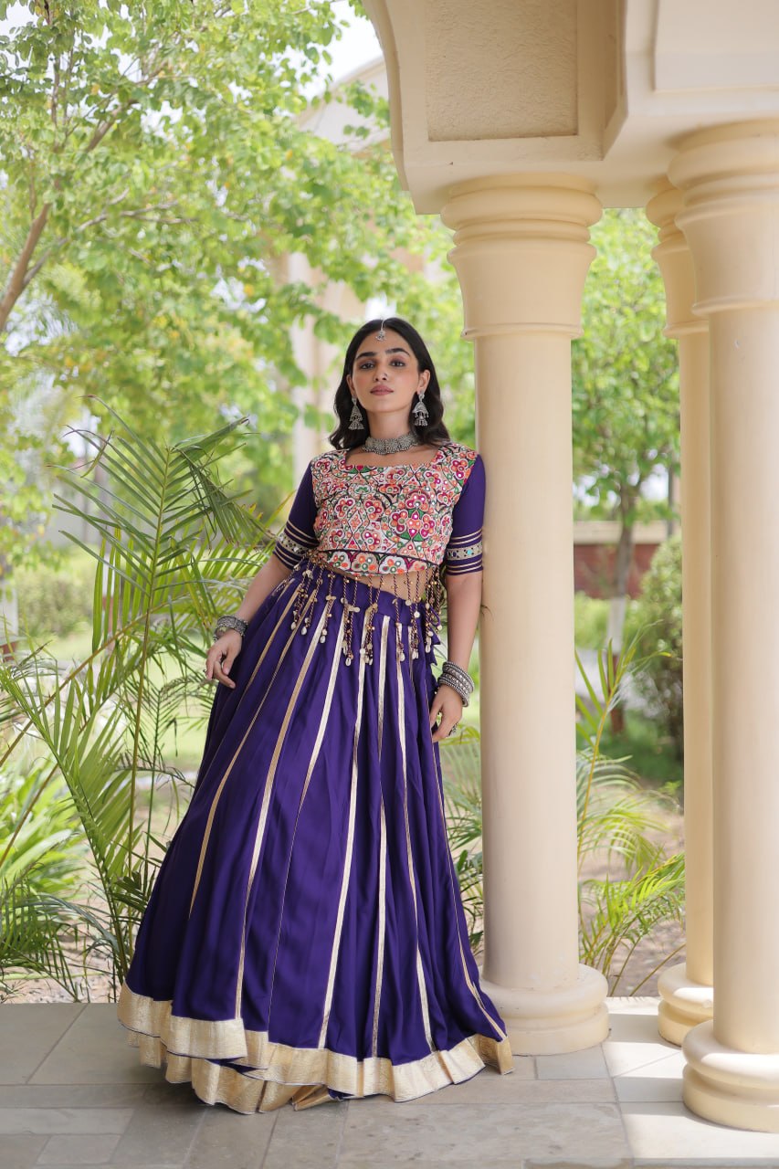 Designer Reyon Gota Patti Lehenga Choli with Gamthi & Mirror Work