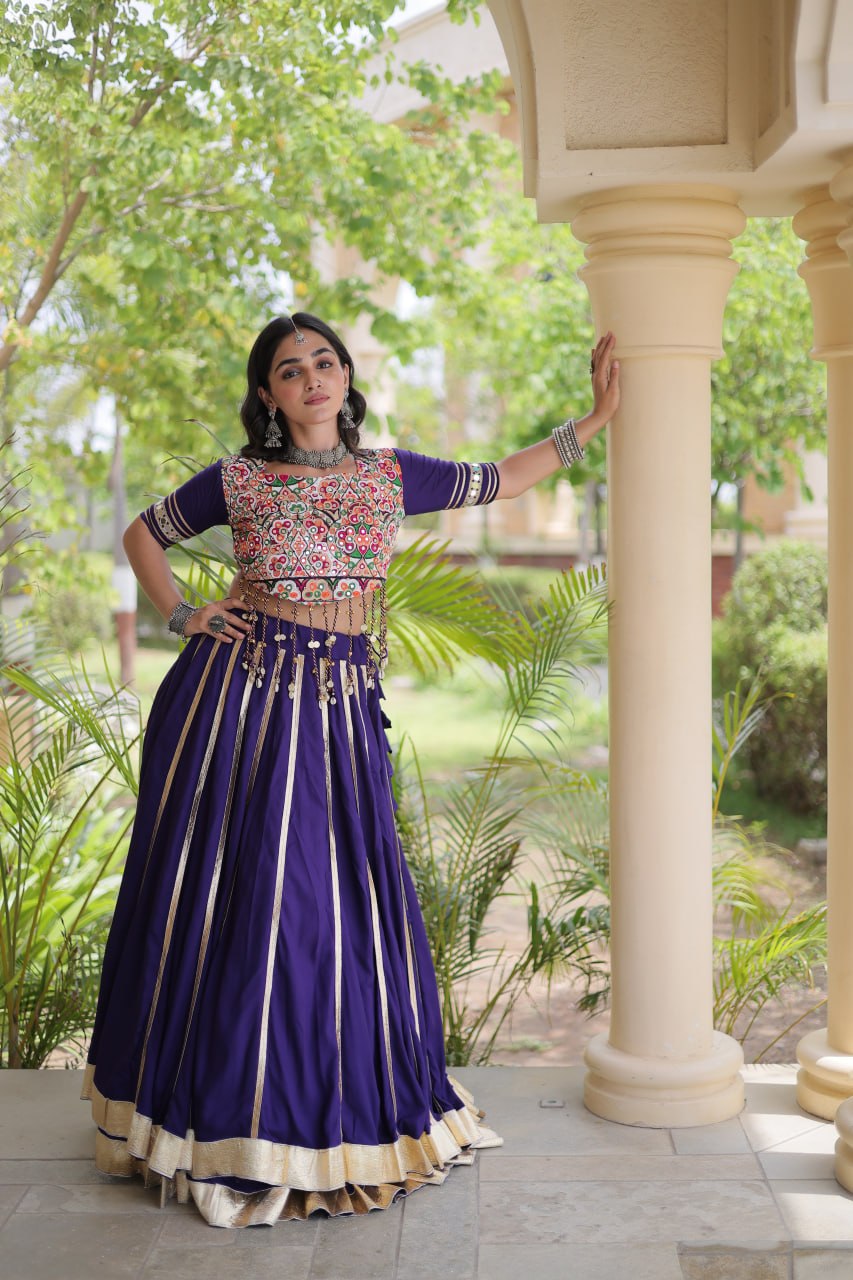 Designer Reyon Gota Patti Lehenga Choli with Gamthi & Mirror Work