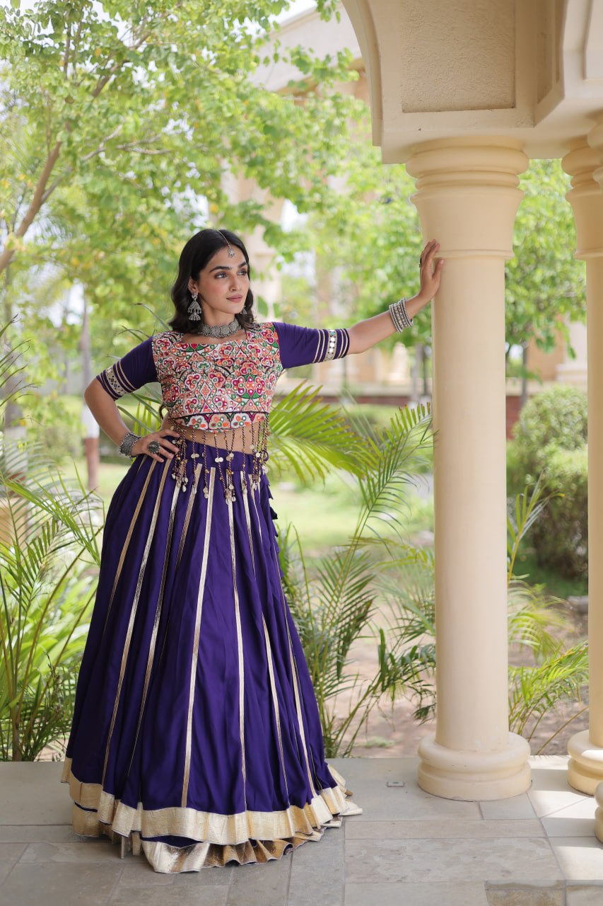 Designer Reyon Gota Patti Lehenga Choli with Gamthi & Mirror Work