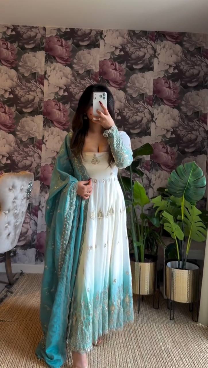 Elegant Star Georgette Embroidered Anarkali Suit with Pant & Dupatta