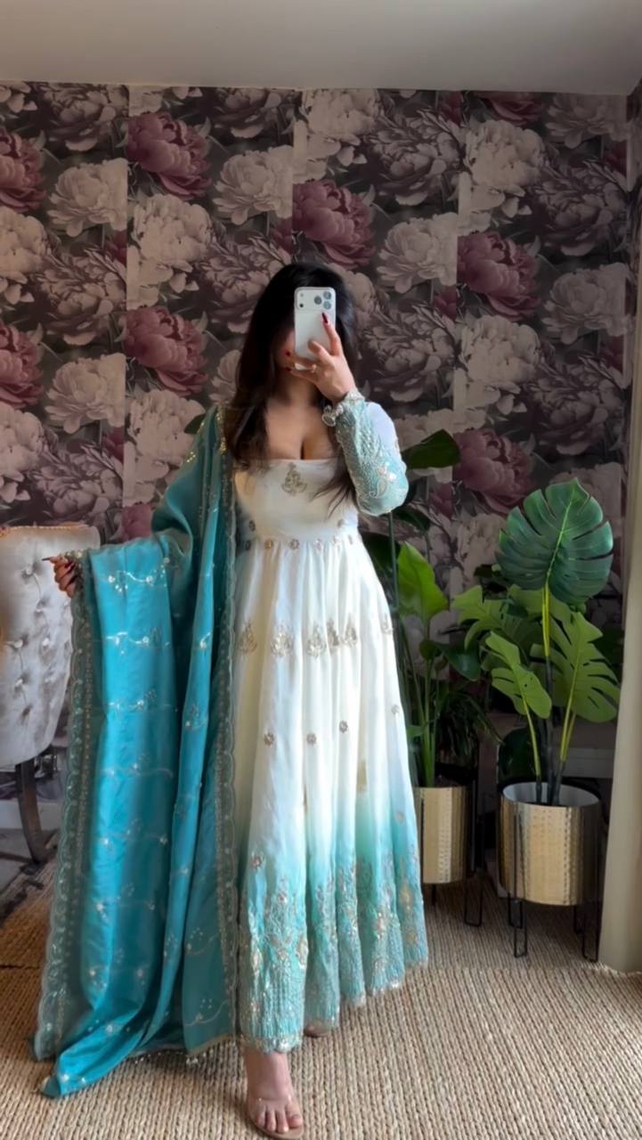 Elegant Star Georgette Embroidered Anarkali Suit with Pant & Dupatta
