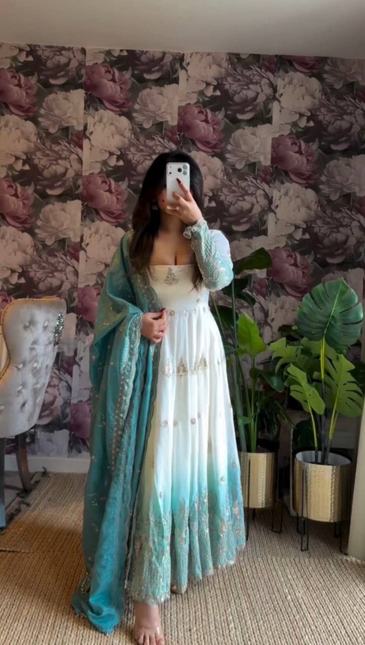 Elegant Star Georgette Embroidered Anarkali Suit with Pant & Dupatta