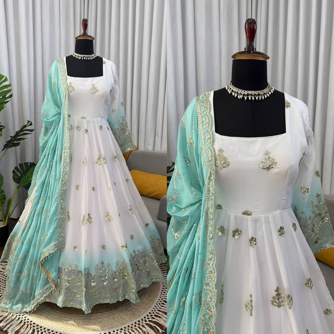 Elegant Star Georgette Embroidered Anarkali Suit with Pant & Dupatta
