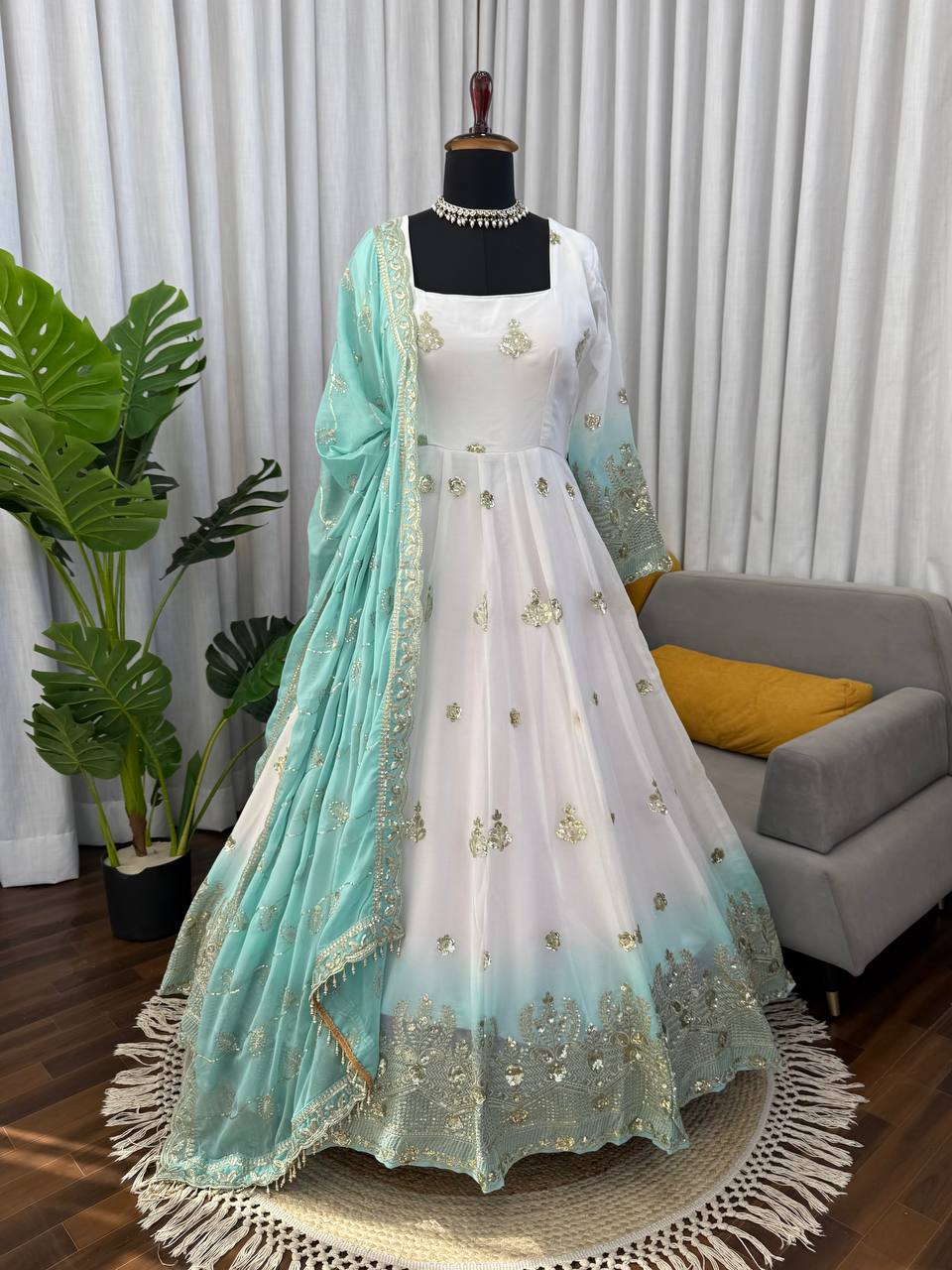 Elegant Star Georgette Embroidered Anarkali Suit with Pant & Dupatta