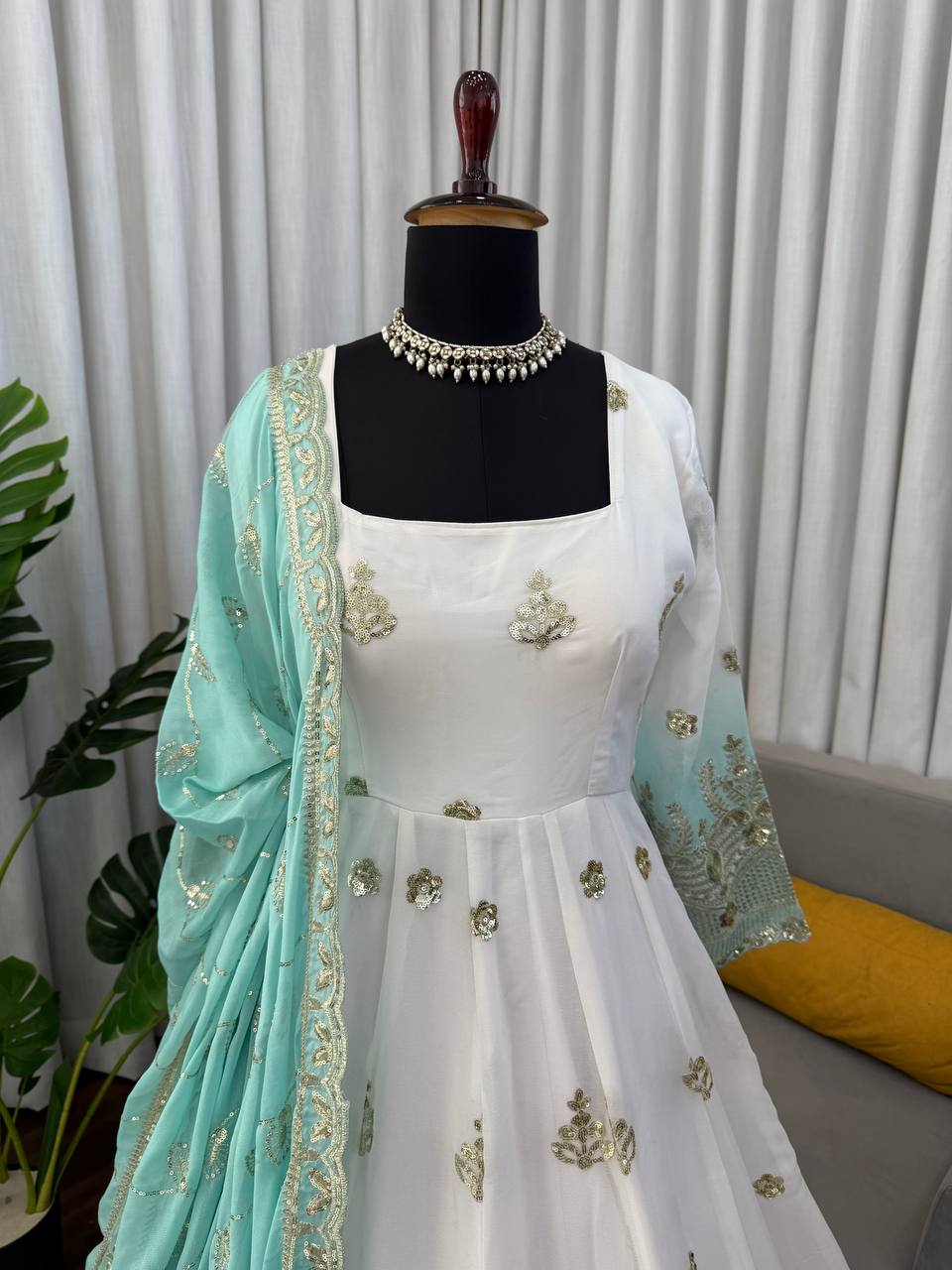 Elegant Star Georgette Embroidered Anarkali Suit with Pant & Dupatta