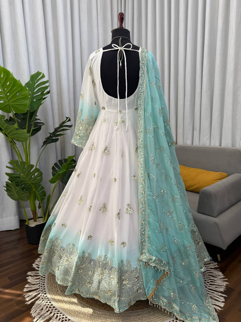 Elegant Star Georgette Embroidered Anarkali Suit with Pant & Dupatta