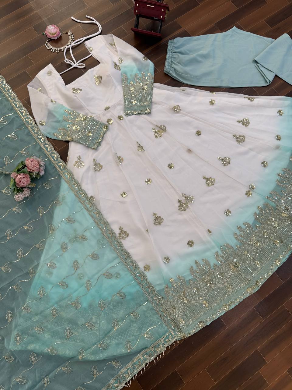 Elegant Star Georgette Embroidered Anarkali Suit with Pant & Dupatta