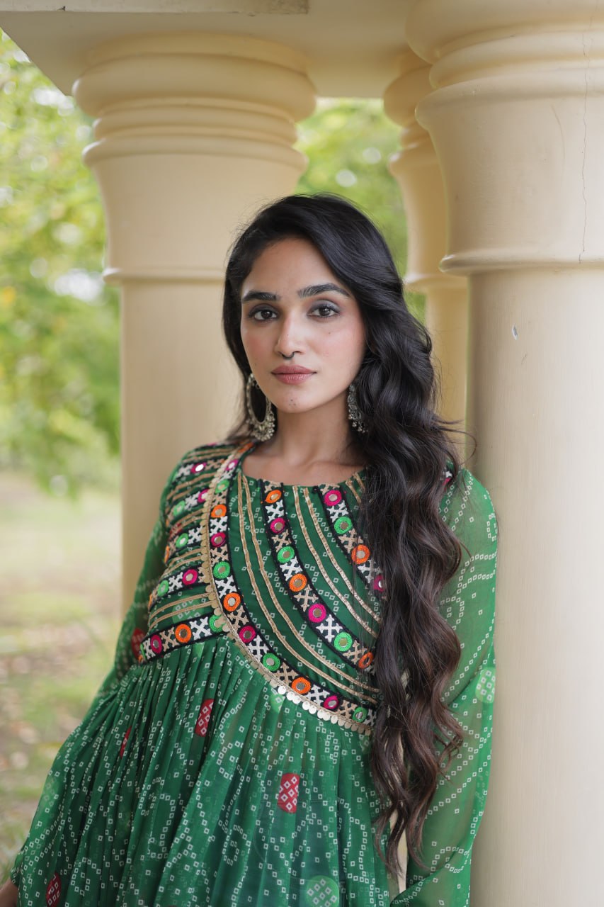 Navratri Special Bandhani Faux Georgette Kurti with Kutchi Work