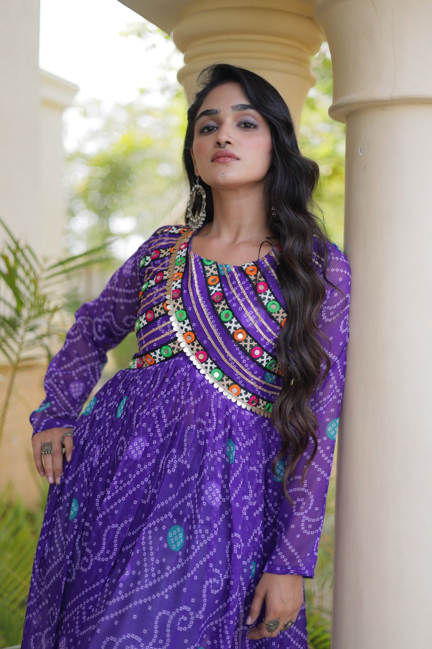 Navratri Special Bandhani Faux Georgette Kurti with Kutchi Work