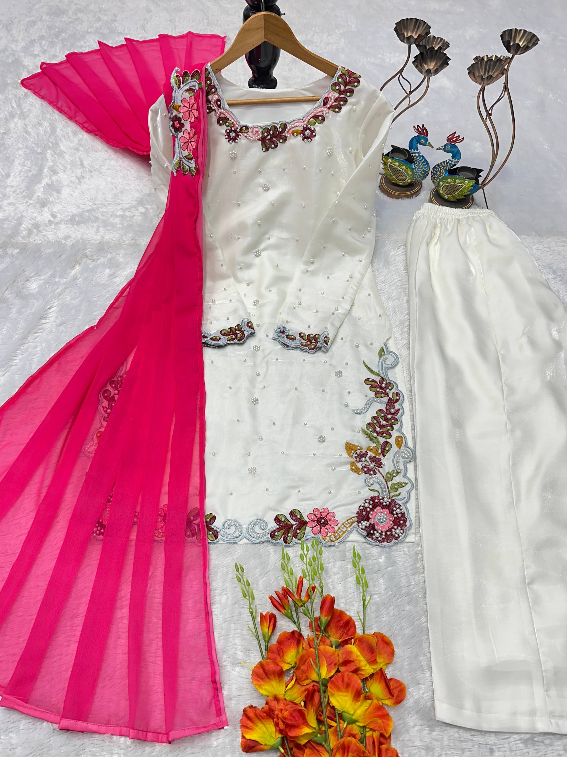 Elegant Party Wear Palazzo Suit Set with Heavy Embroidery & Georgette Dupatta