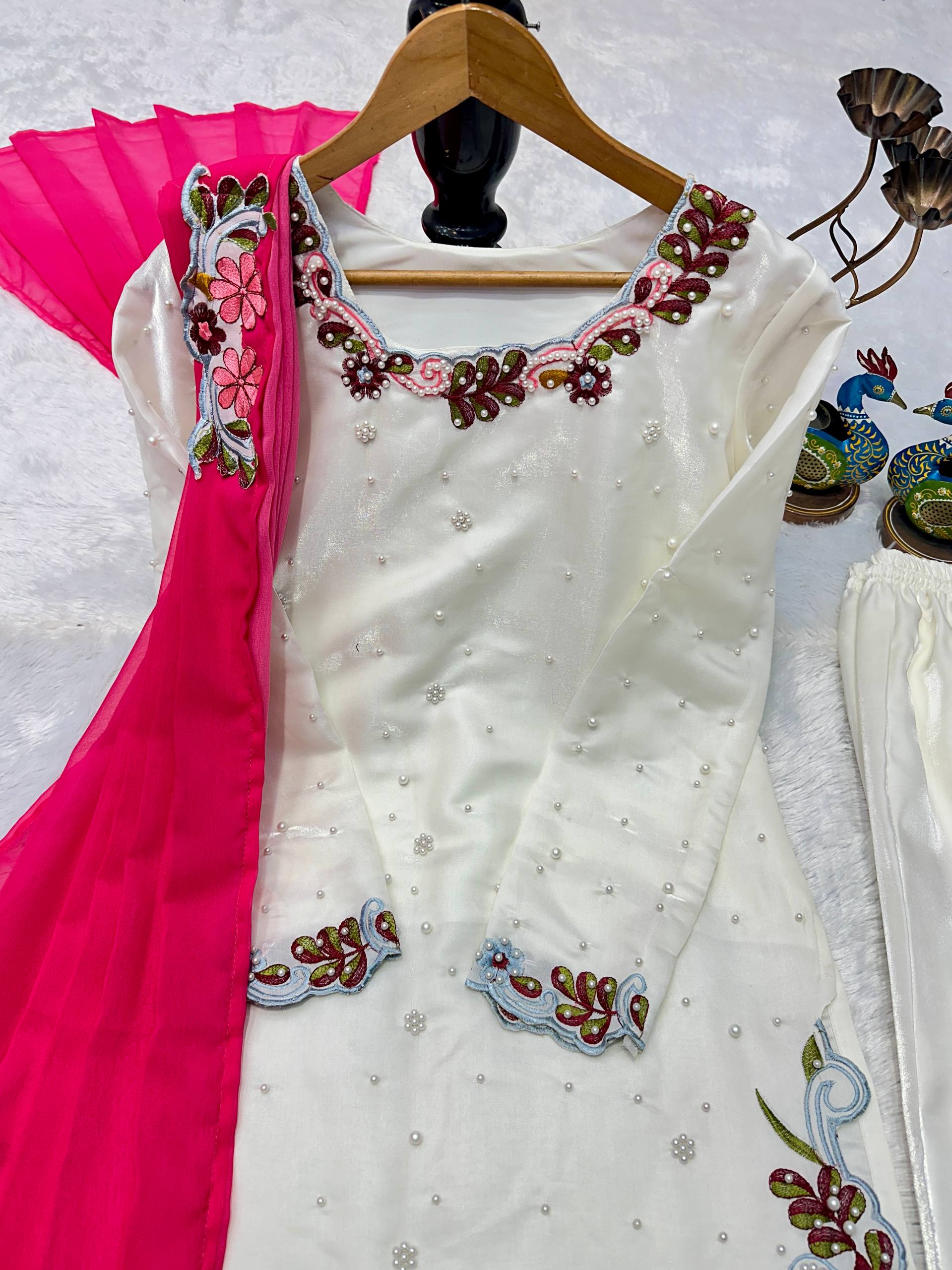 Elegant Party Wear Palazzo Suit Set with Heavy Embroidery & Georgette Dupatta