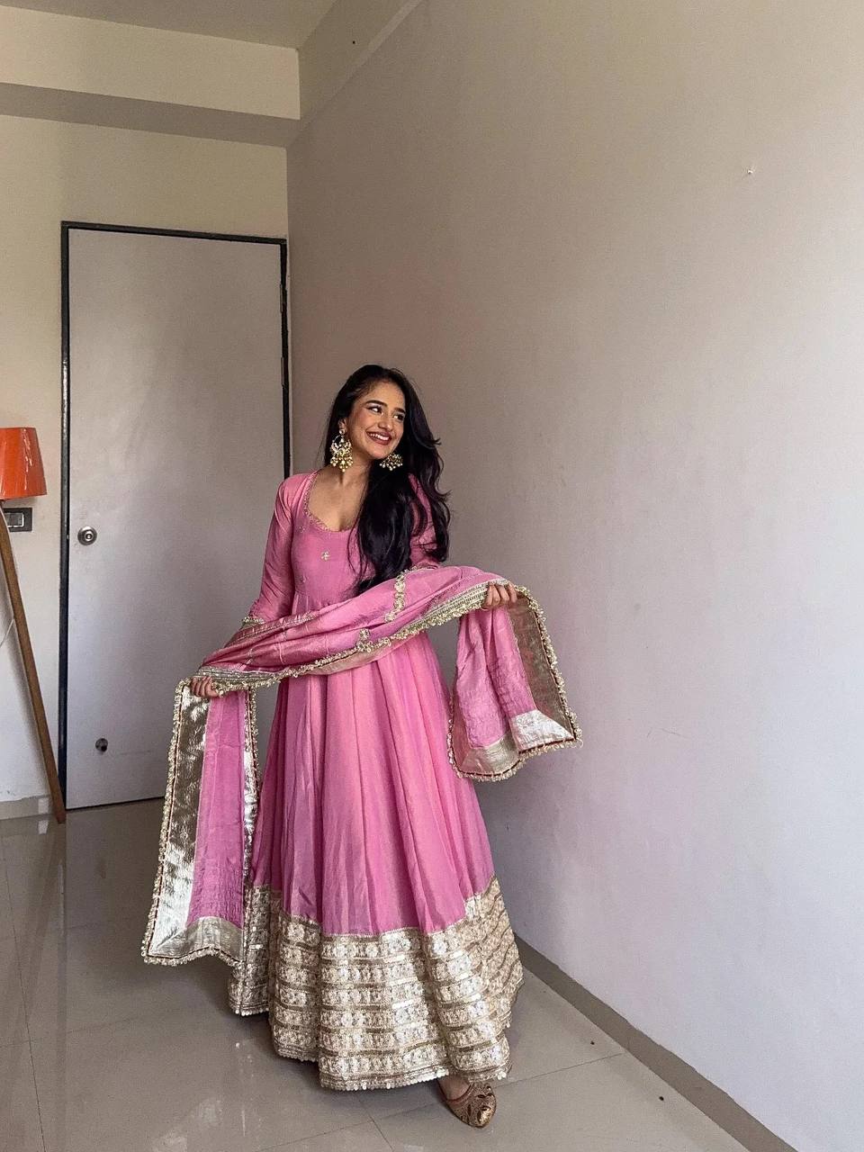 Elegant Chinon Embroidered Top with Pant & Dupatta Set