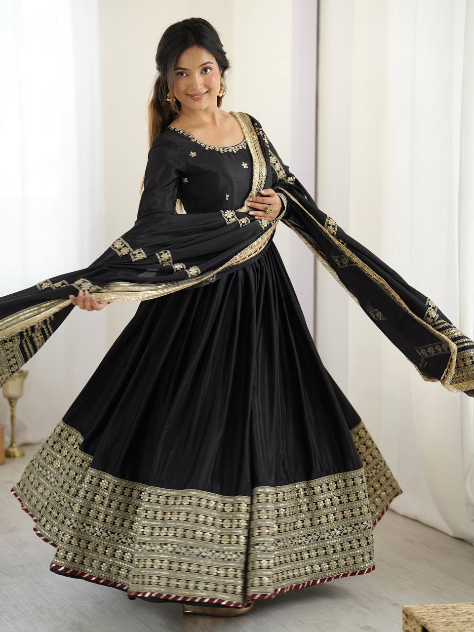Elegant Chinon Embroidered Top with Pant & Dupatta Set