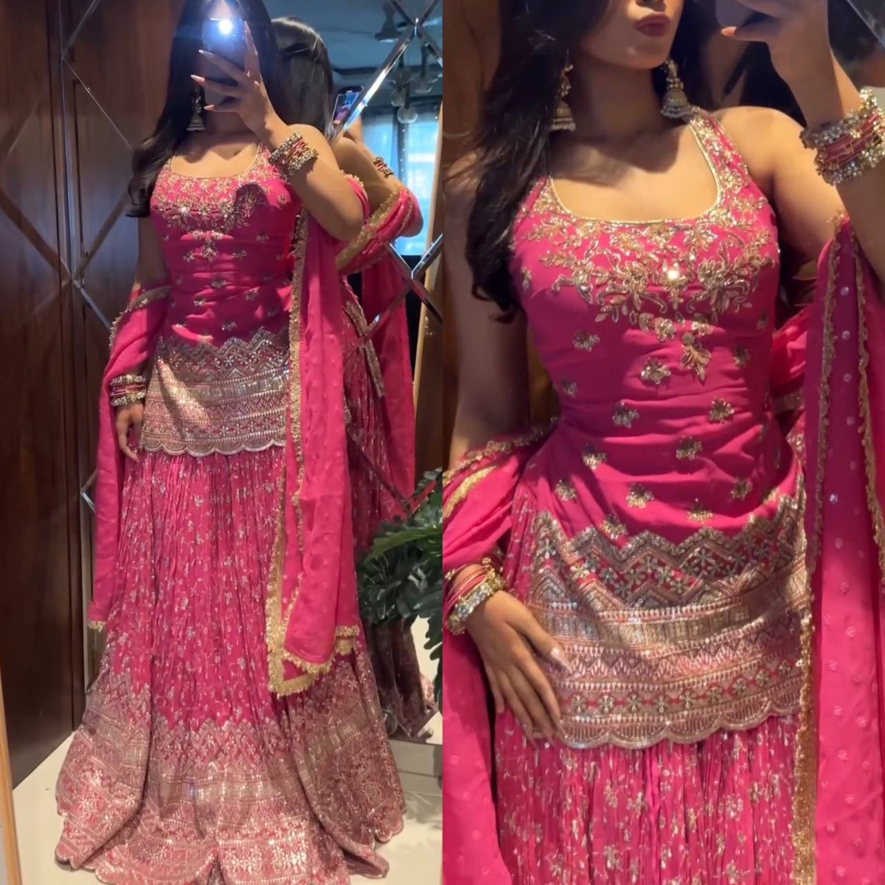 Designer Chinon Silk Lehenga Set with Embroidered Top & Lace Border Dupatta