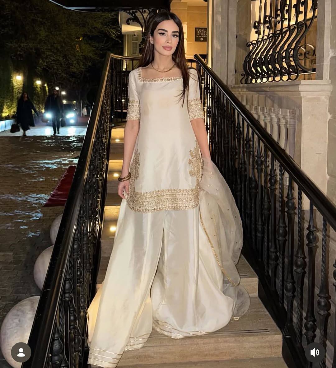 Elegant Crepe Embroidered Top with Palazzo & Organza Dupatta Set