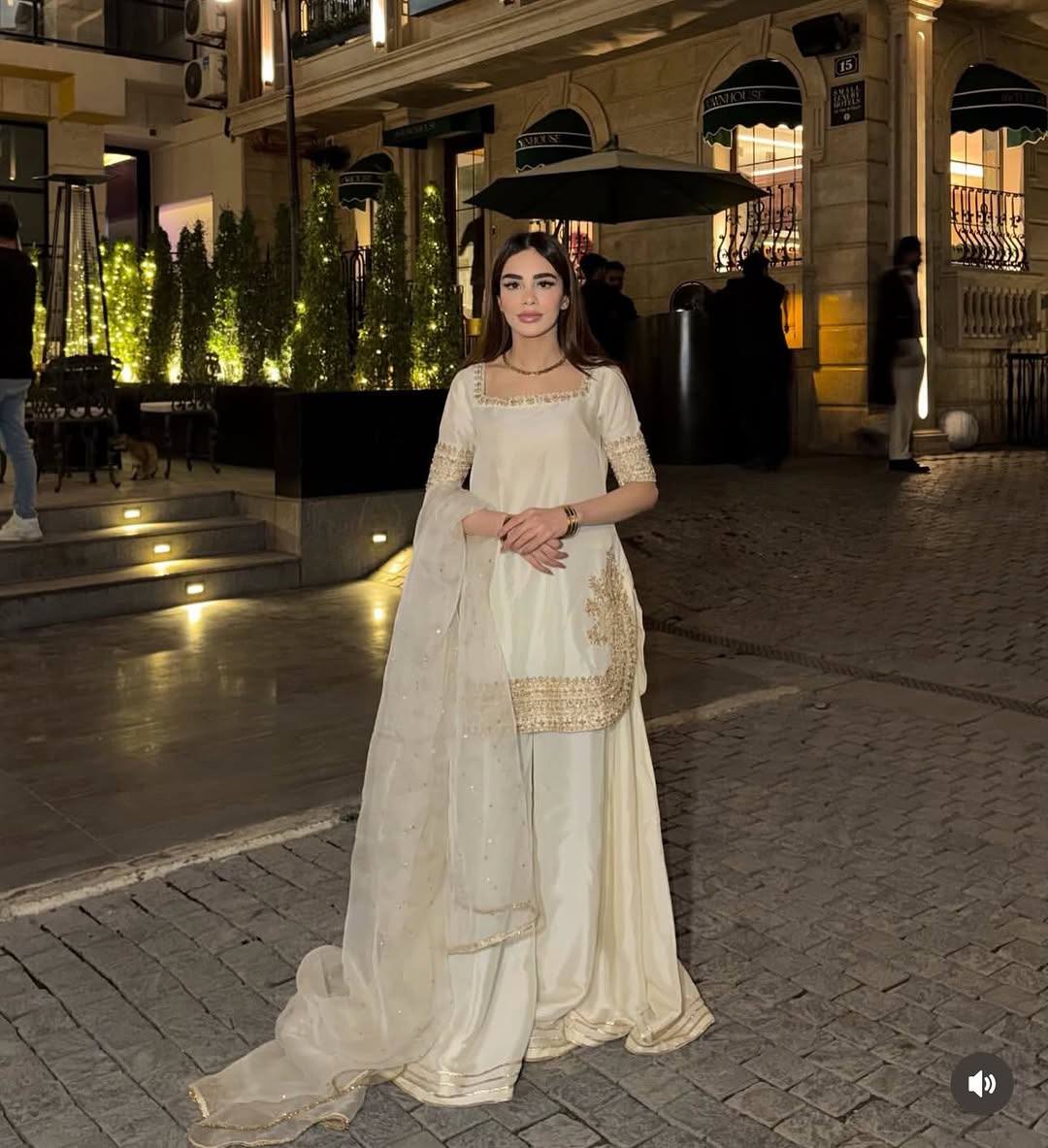 Elegant Crepe Embroidered Top with Palazzo & Organza Dupatta Set