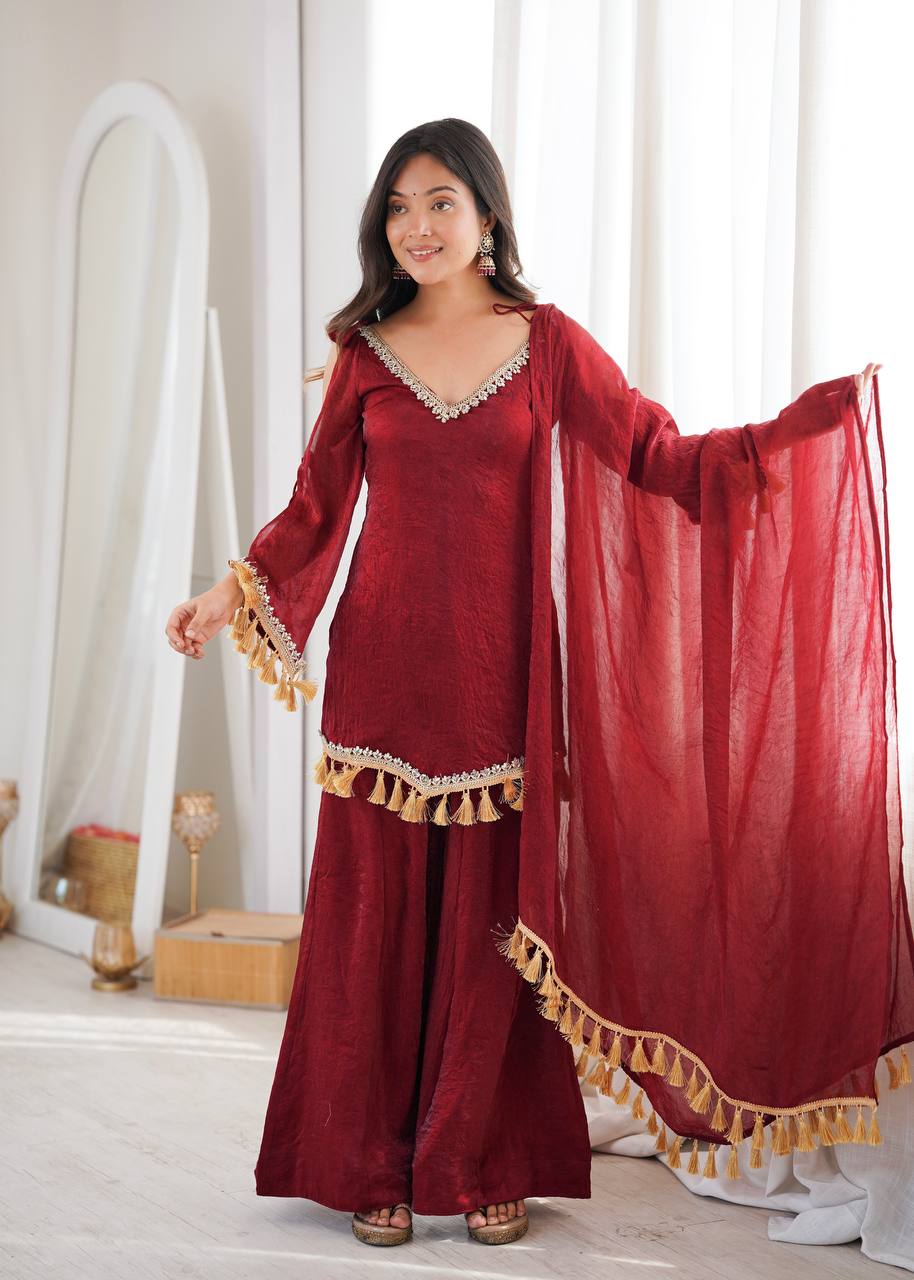 Designer 3 Piece Doremon Crush Palazzo Suit with Lace Border Dupatta