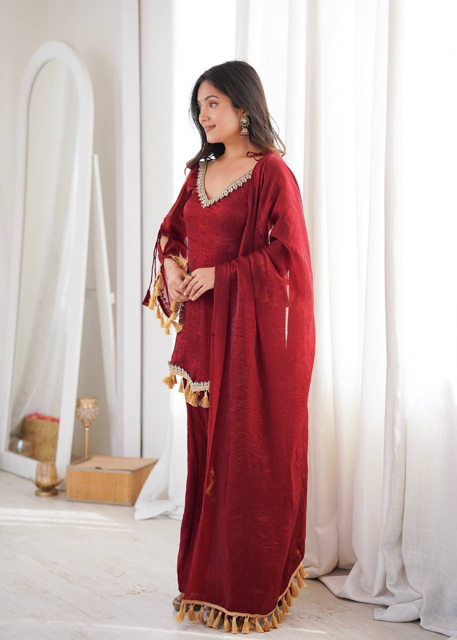 Designer 3 Piece Doremon Crush Palazzo Suit with Lace Border Dupatta