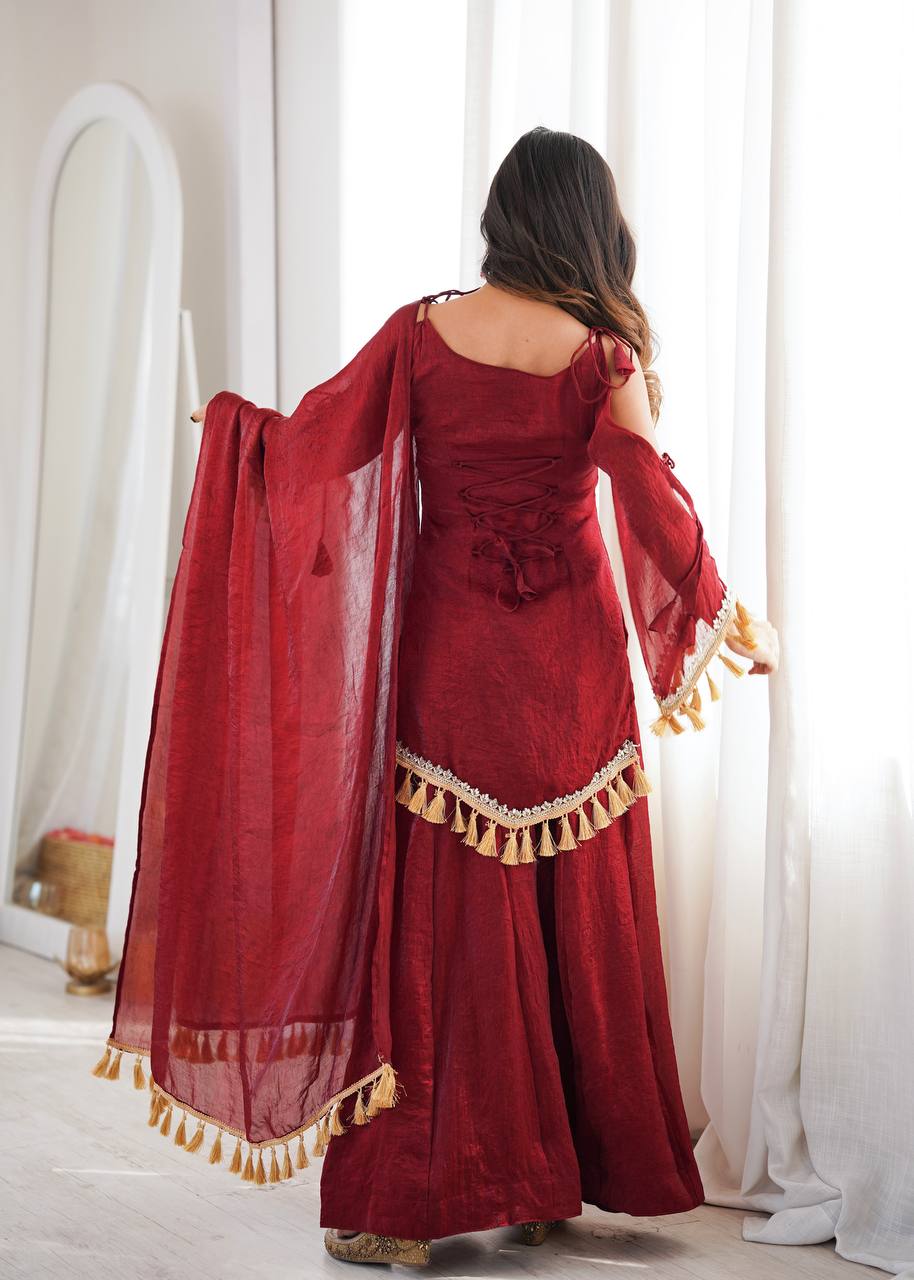 Designer 3 Piece Doremon Crush Palazzo Suit with Lace Border Dupatta