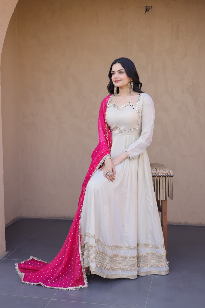 Premium Rayon Cotton Embroidered Top with Palazzo & Organza Dupatta Set