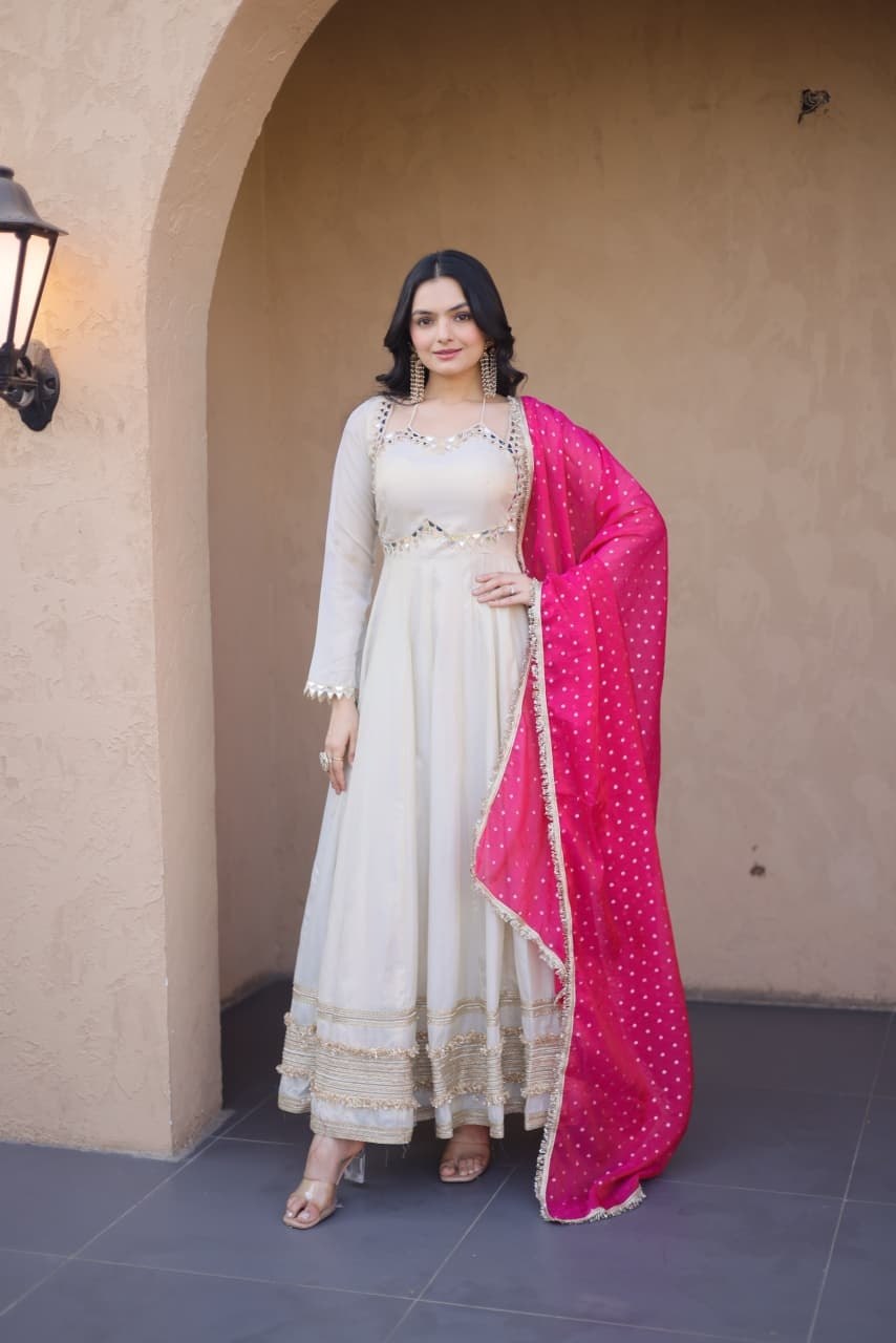 Premium Rayon Cotton Embroidered Top with Palazzo & Organza Dupatta Set