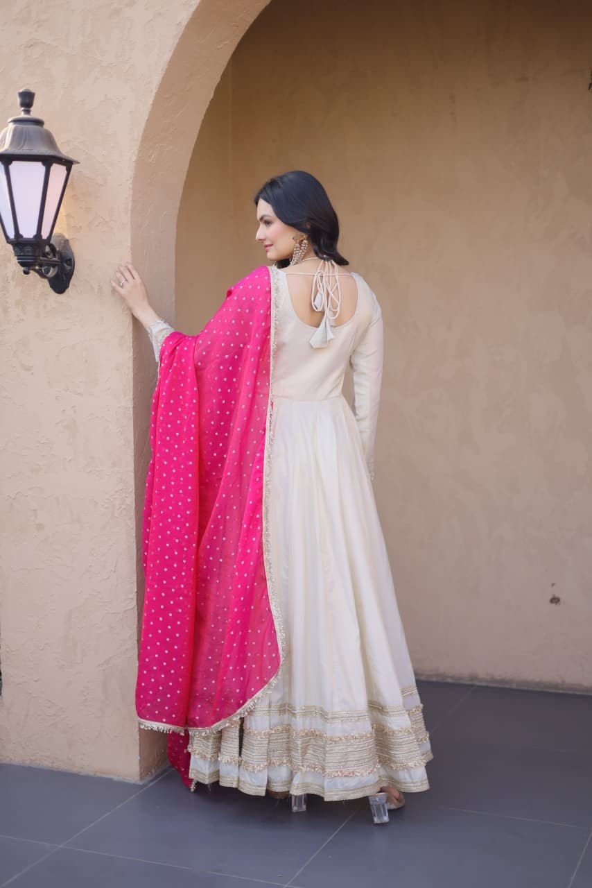 Premium Rayon Cotton Embroidered Top with Palazzo & Organza Dupatta Set
