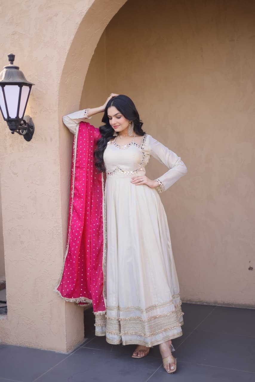 Premium Rayon Cotton Embroidered Top with Palazzo & Organza Dupatta Set