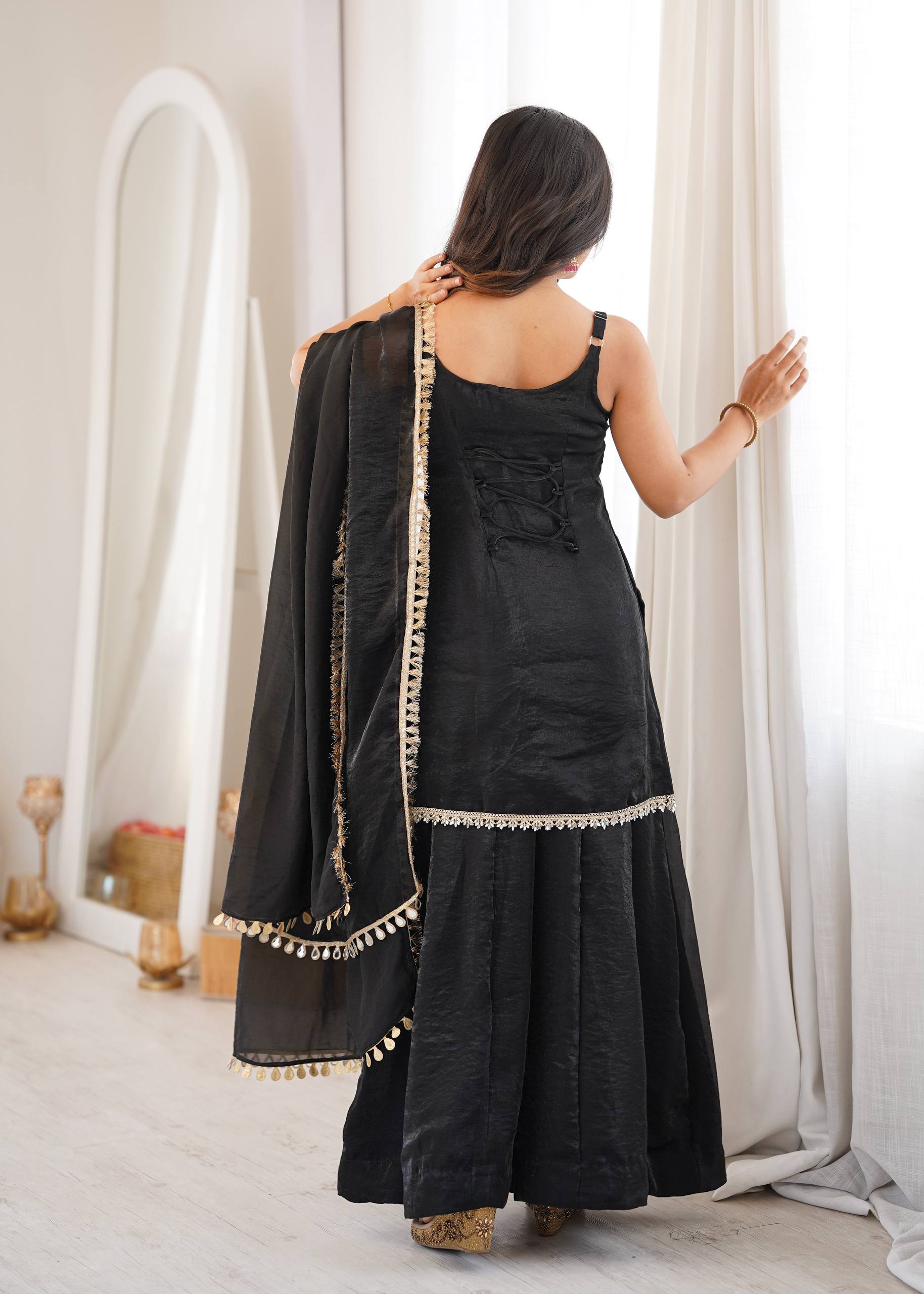 Fendy Silk Real Mirror Work Sharara Suit Set with Dupatta