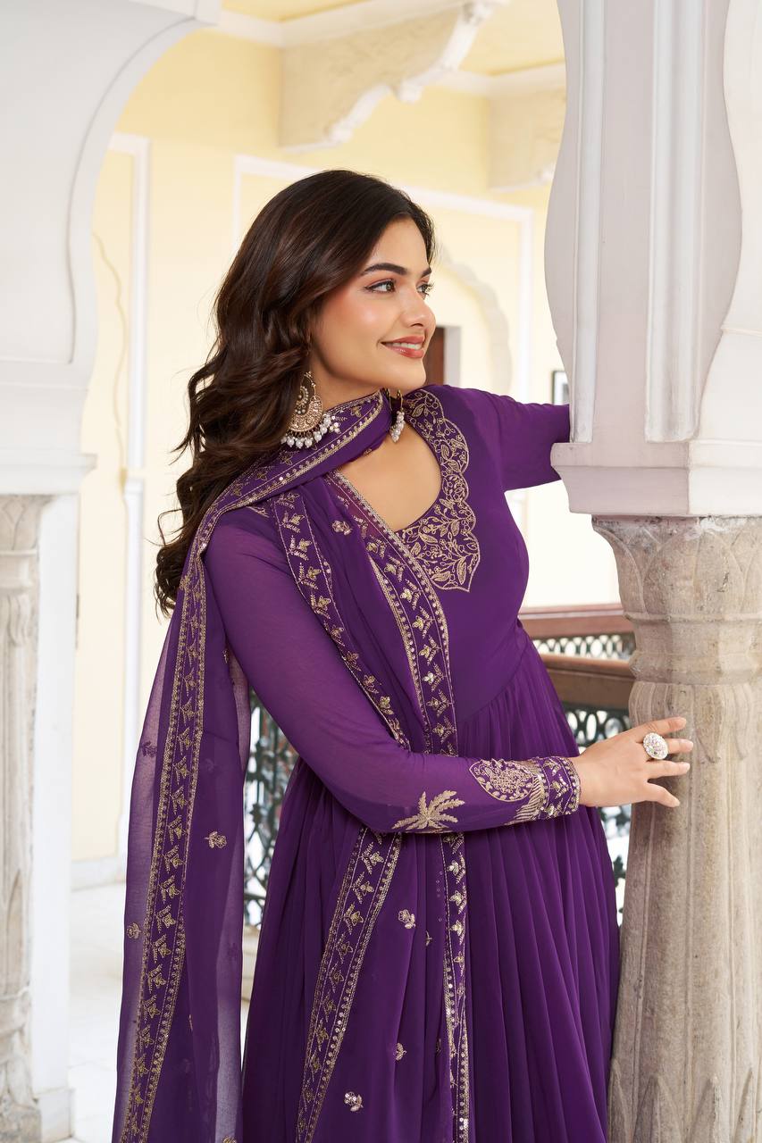 Designer Faux Georgette Gown Set