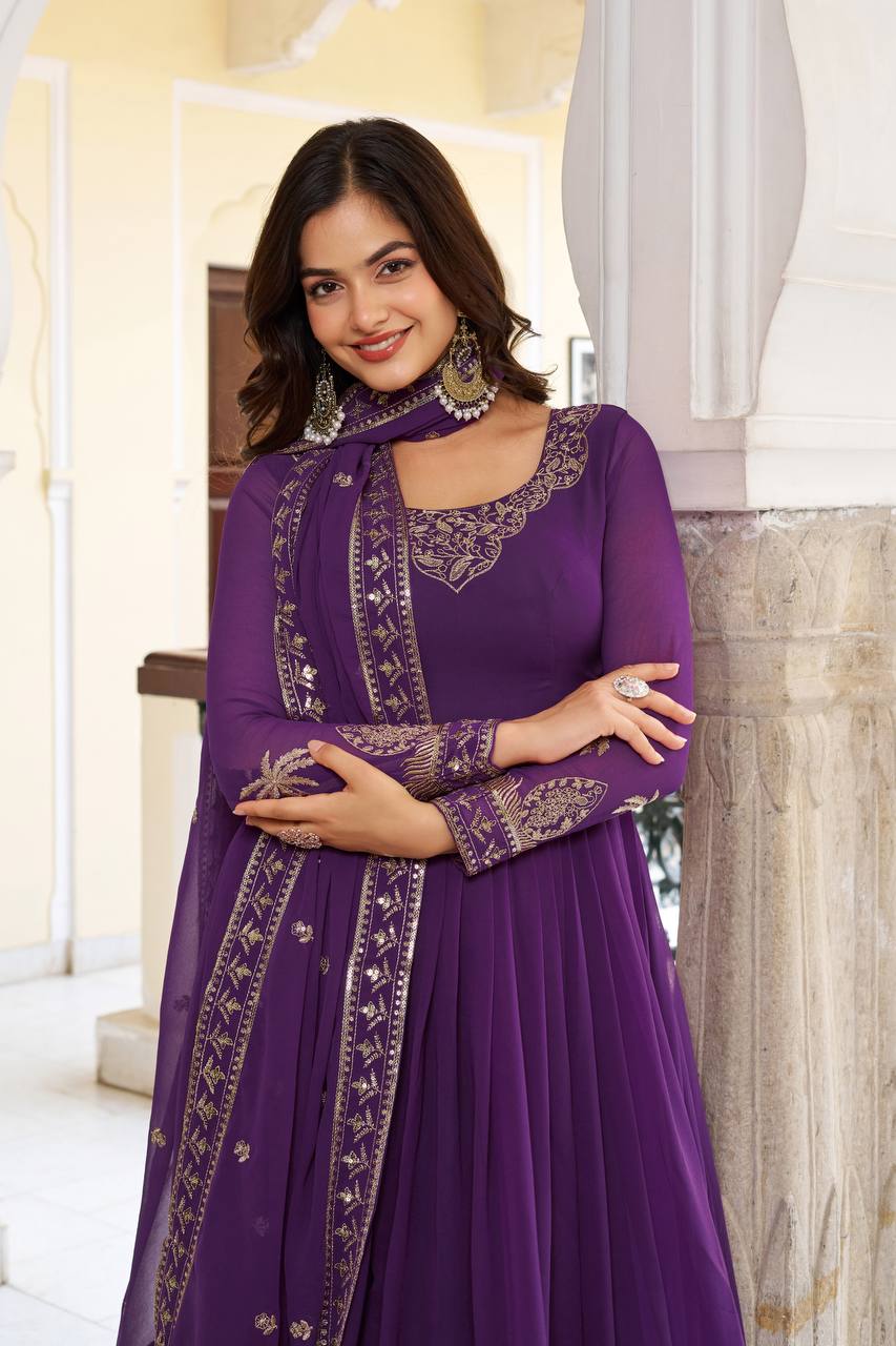 Designer Faux Georgette Gown Set