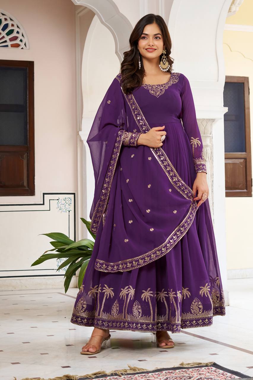 Designer Faux Georgette Gown Set