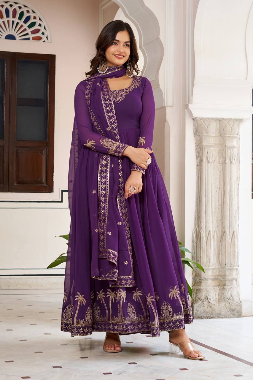 Designer Faux Georgette Gown Set