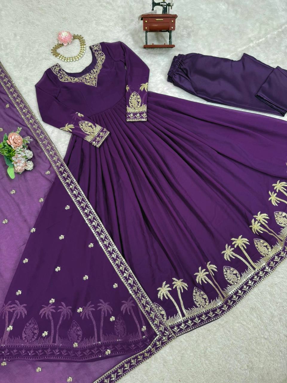 Designer Faux Georgette Gown Set
