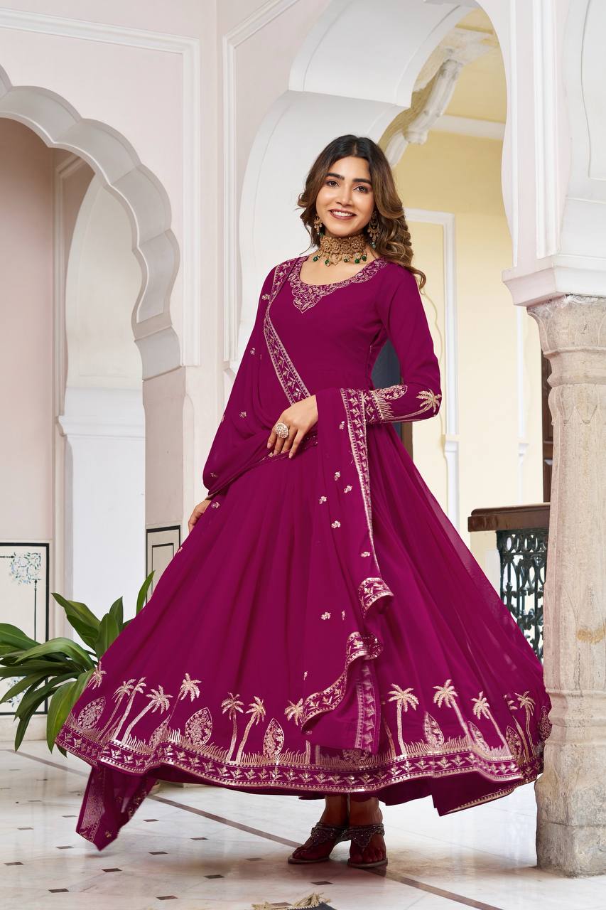 Designer Faux Georgette Gown Set