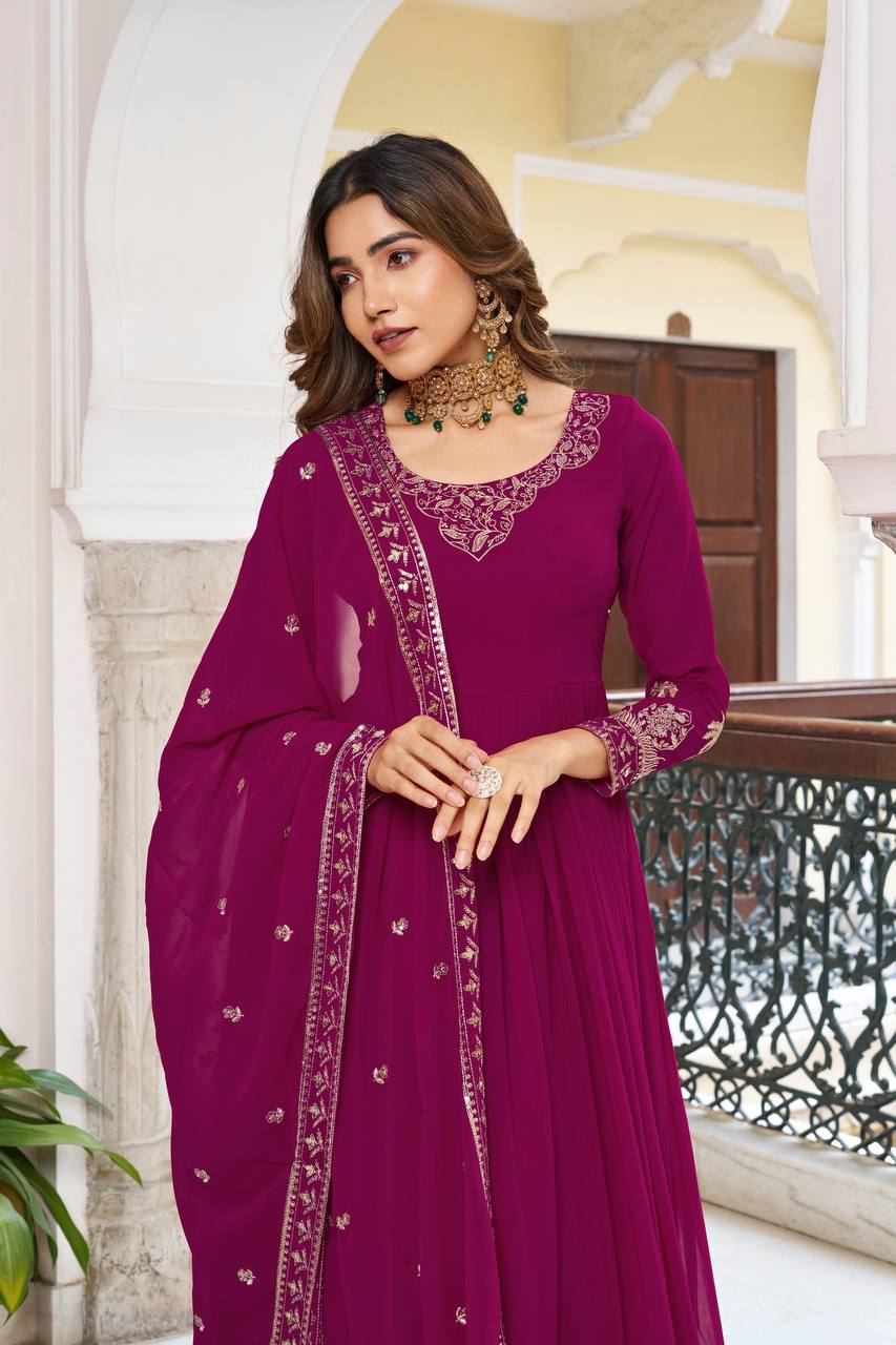 Designer Faux Georgette Gown Set