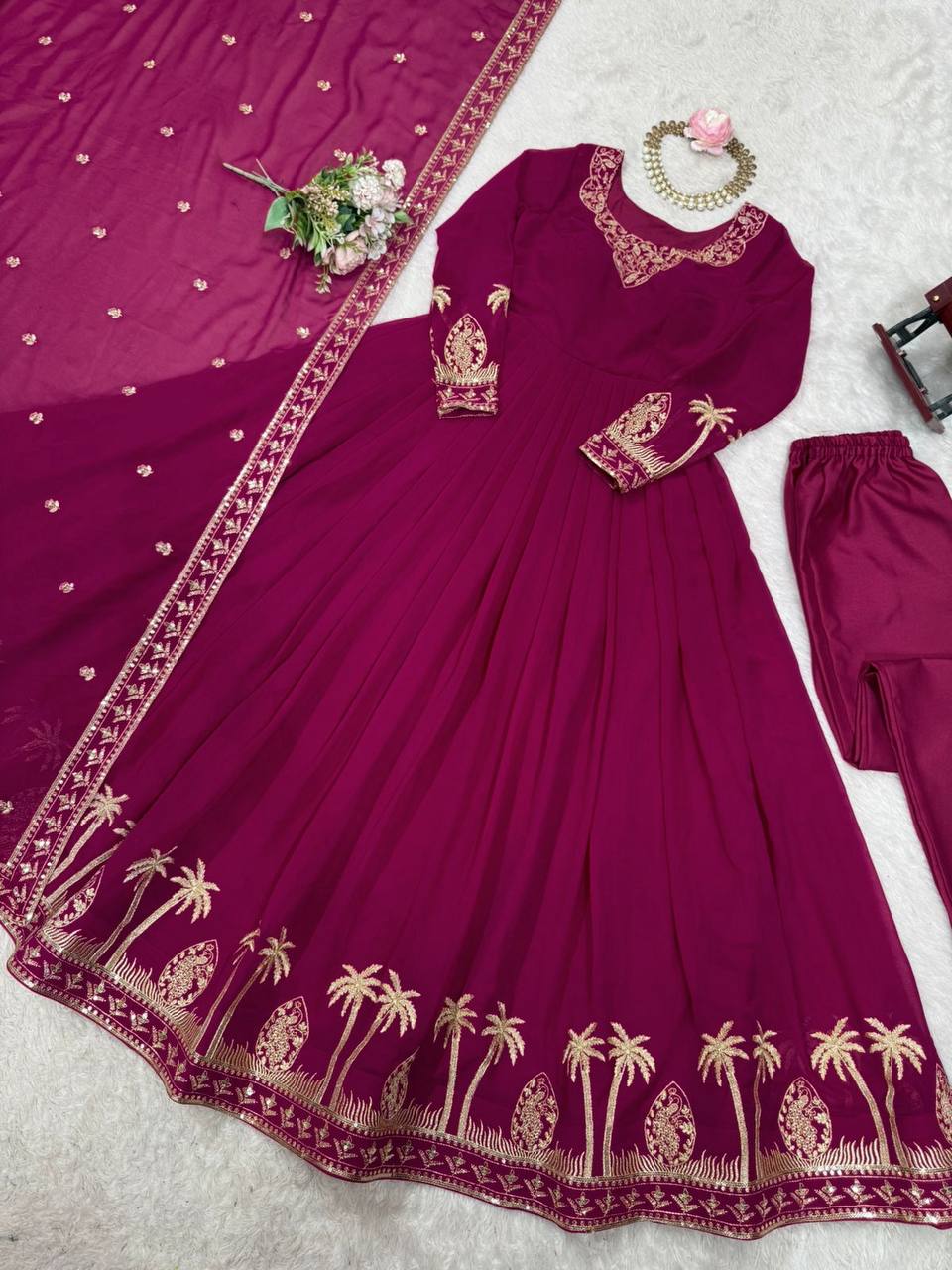 Designer Faux Georgette Gown Set