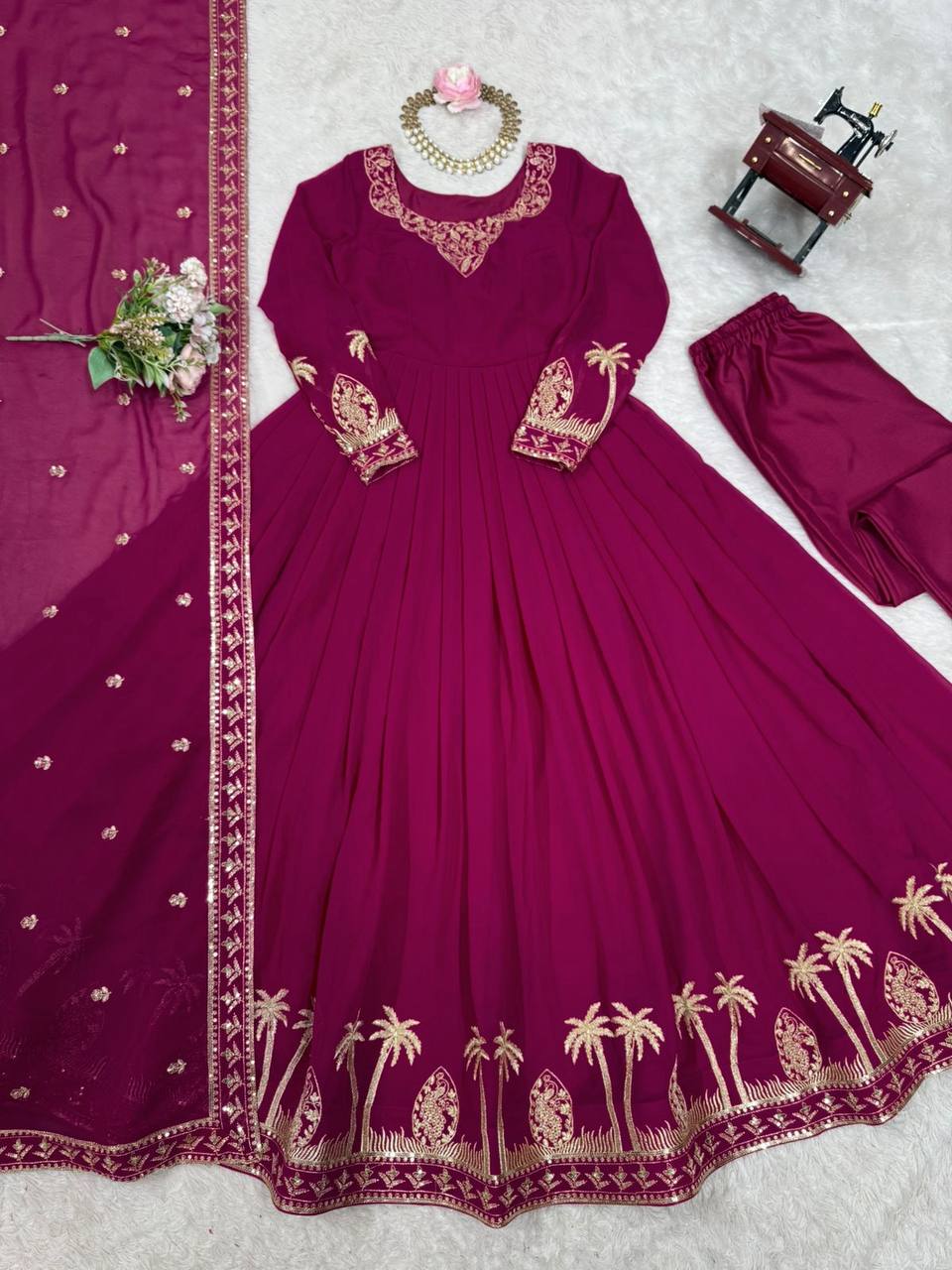 Designer Faux Georgette Gown Set