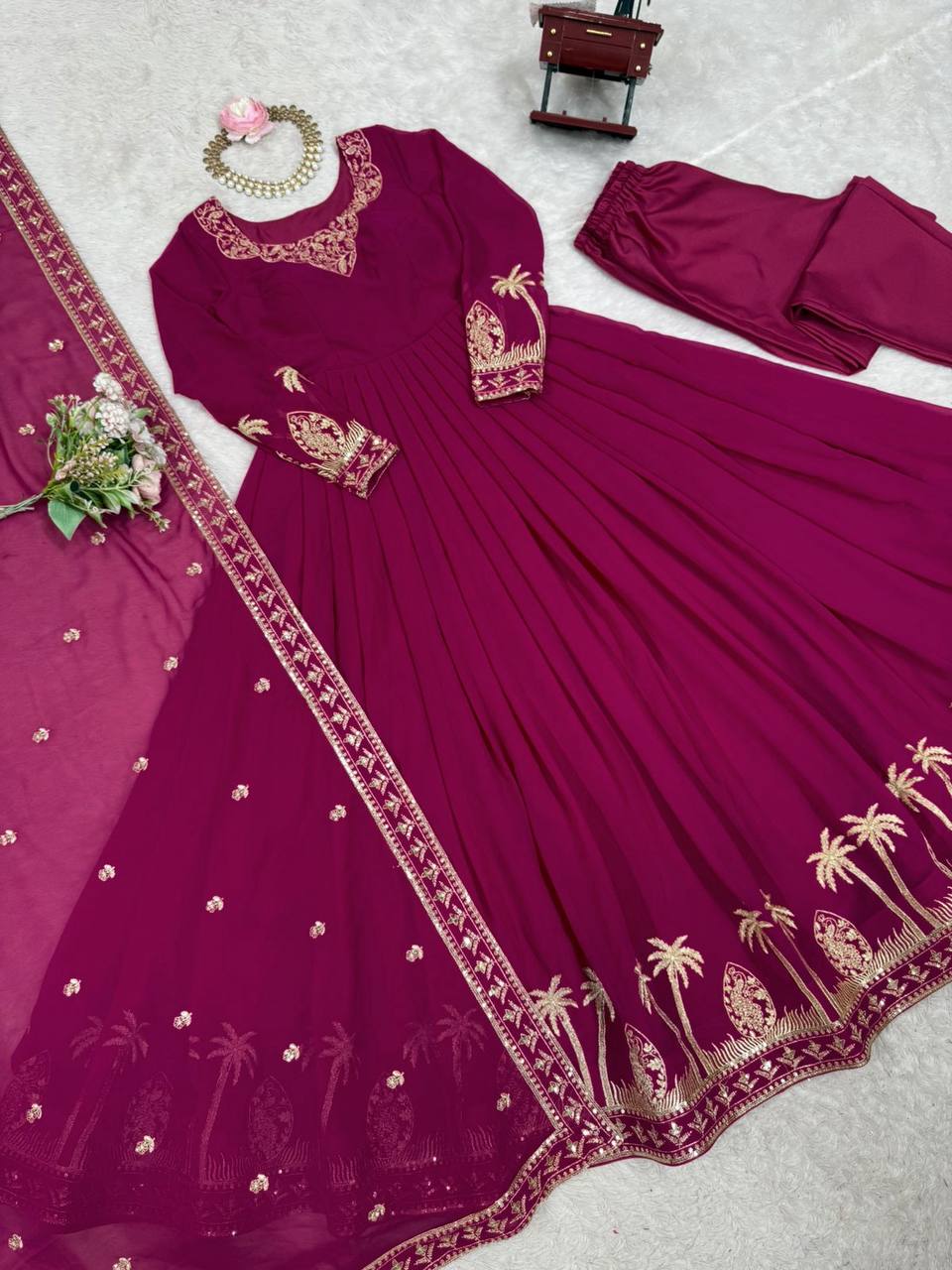 Designer Faux Georgette Gown Set