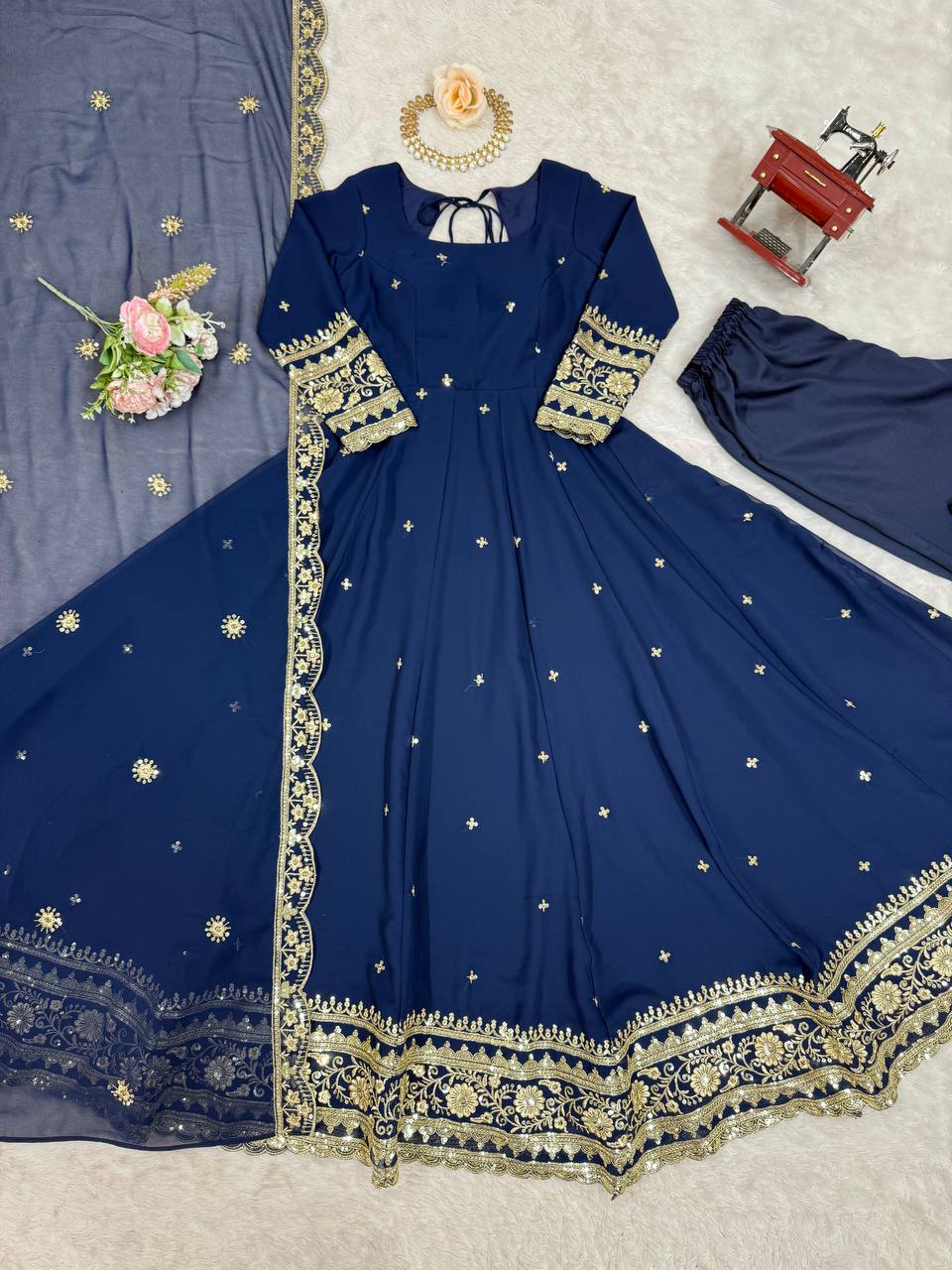 Faux Georgette Sequence Work Gown Set for Women